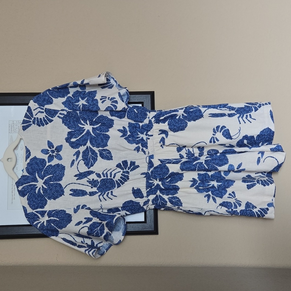FARM Rio Anthropologie Breezy Tropical Floral Romper Blue / Cream Motif EUC - S - Picture 5 of 11